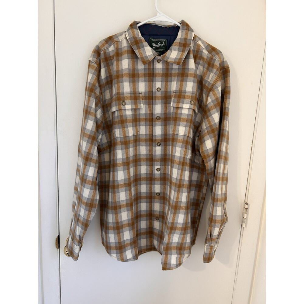 Woolrich Bering Wool Shirt Gray Brown Size Large 100% Wool New With Tags